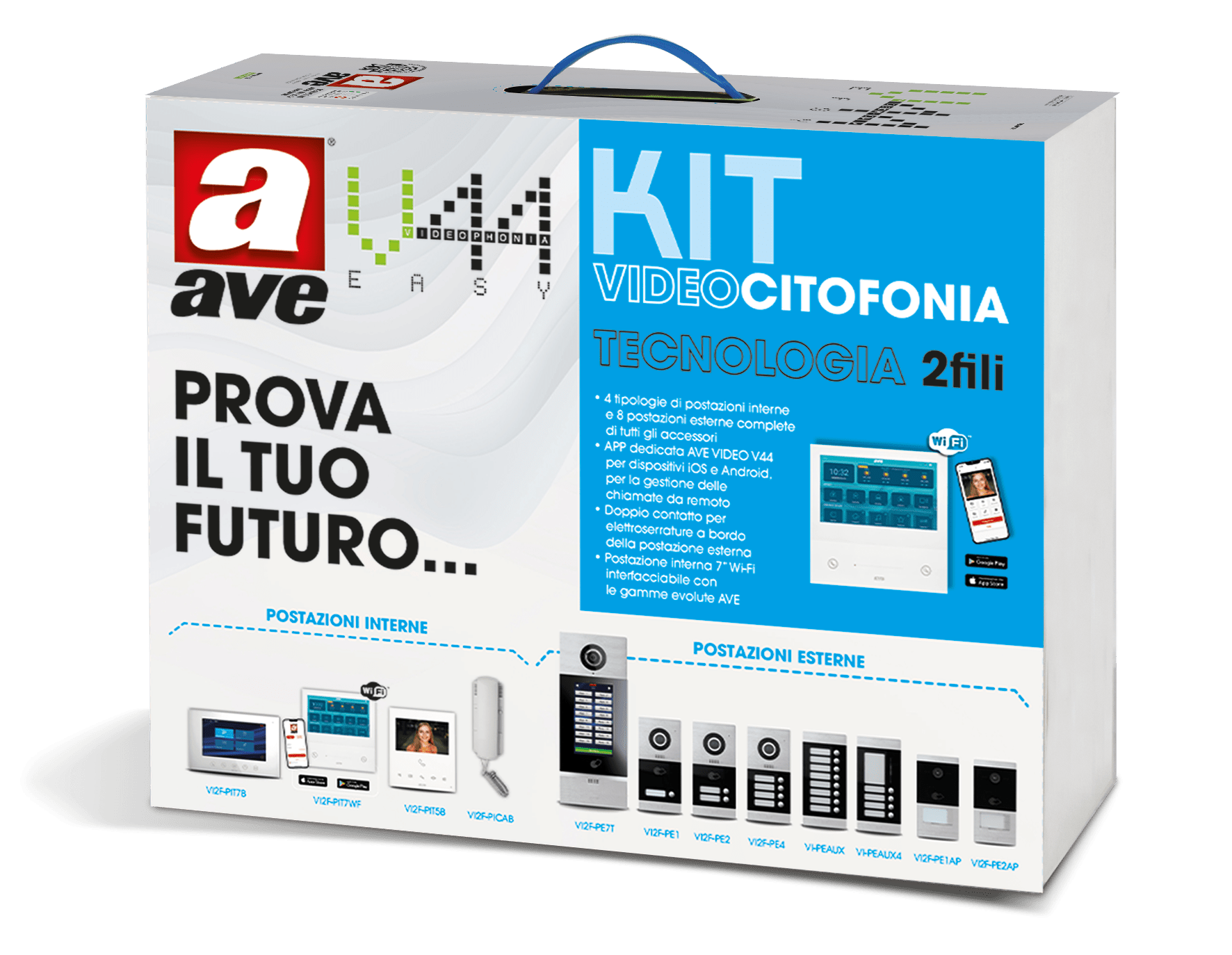 AVE - KIT 2 FILI MONOFAMILIARE CON MONITOR LCD 7 WIFI. INSTALLAZIONE DA APPOGGIO PARETE" KV01-PIT7WFAP