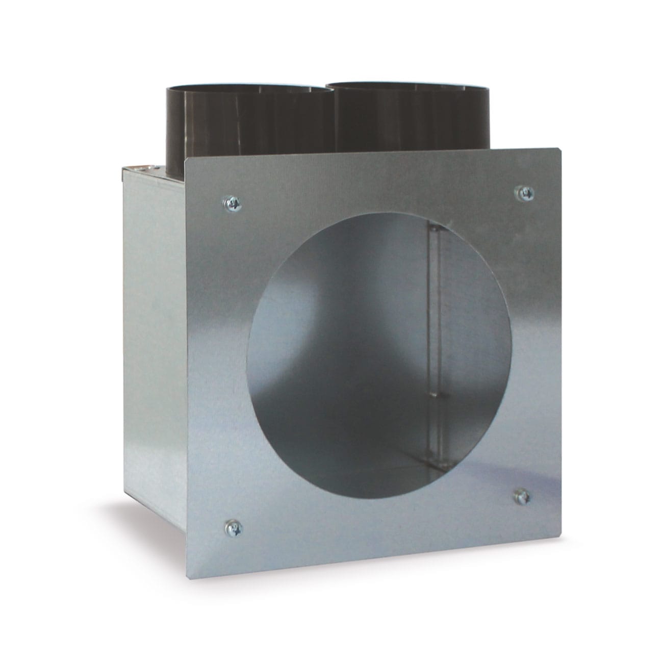 AVE - Plenum per bocchetta con 2 attacchi laterali d75/63, ideale per una distribuzione efficiente dell'aria.