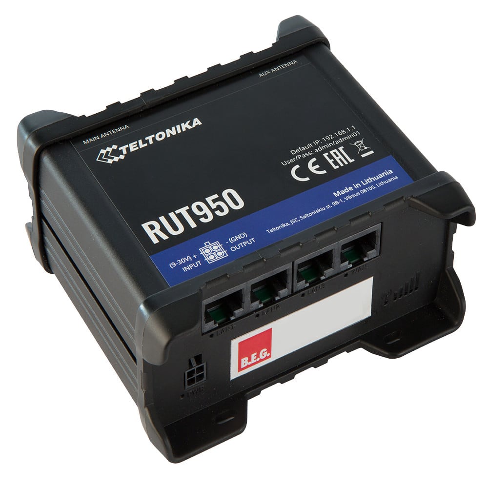 BEG - Router LTE RUT950 nero con accessori B.E.G. VPN Remote Hardware per connessioni sicure.