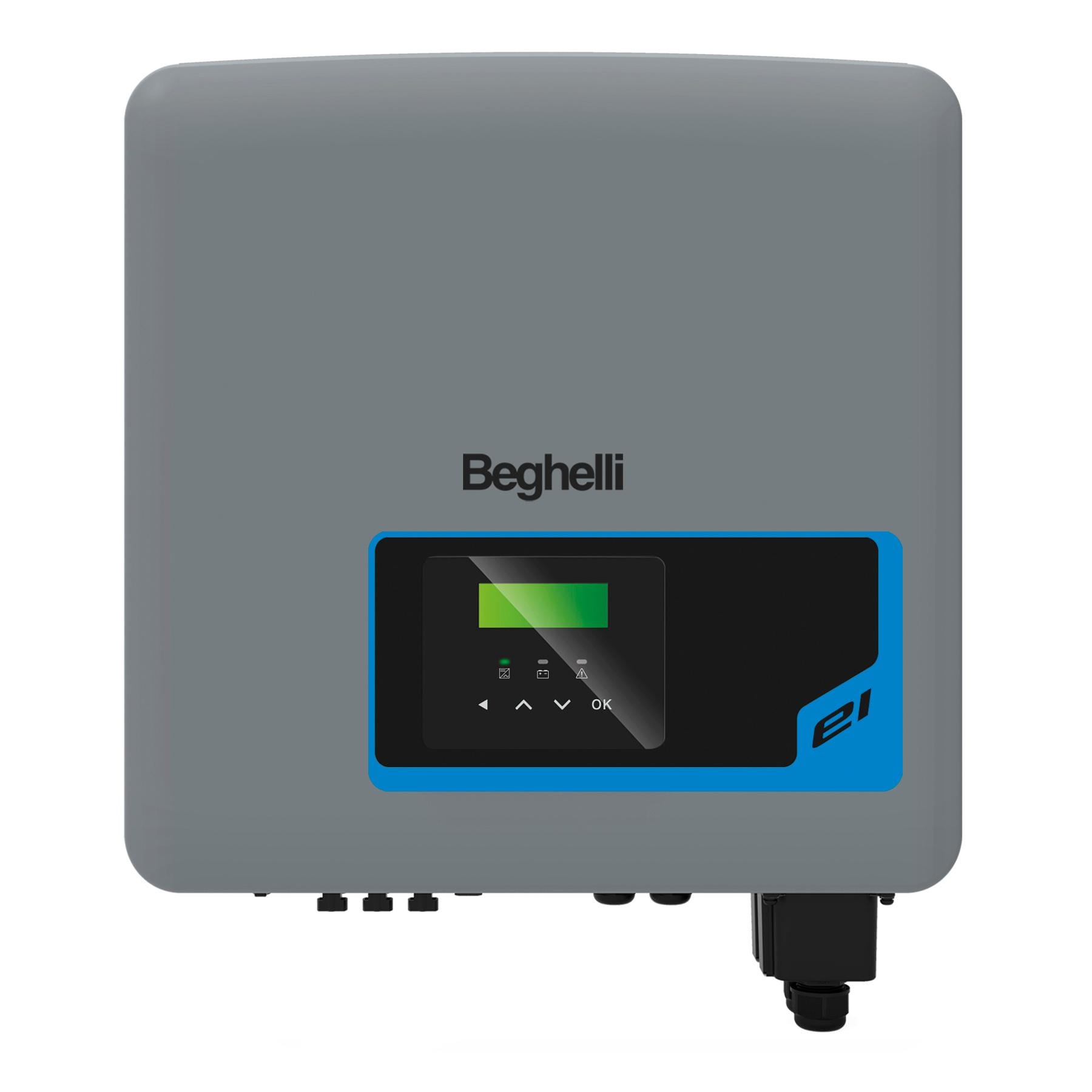 BEGHELLI - Inverter ibrido trifase da 10kW progettato per terziario e piccole realtà industriali. Monitoraggio produzione energetica e consumi tramite App e Beghelli cloud, con uscita in corrente alternata per blackout della rete.