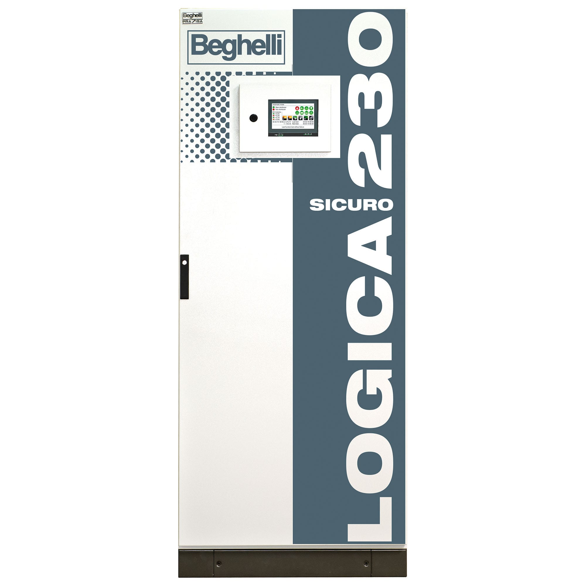 BEGHELLI - Centrale di controllo ST24 Logica 230 con armadio in metallo per contenimento componenti sistema 120Ah 3P.