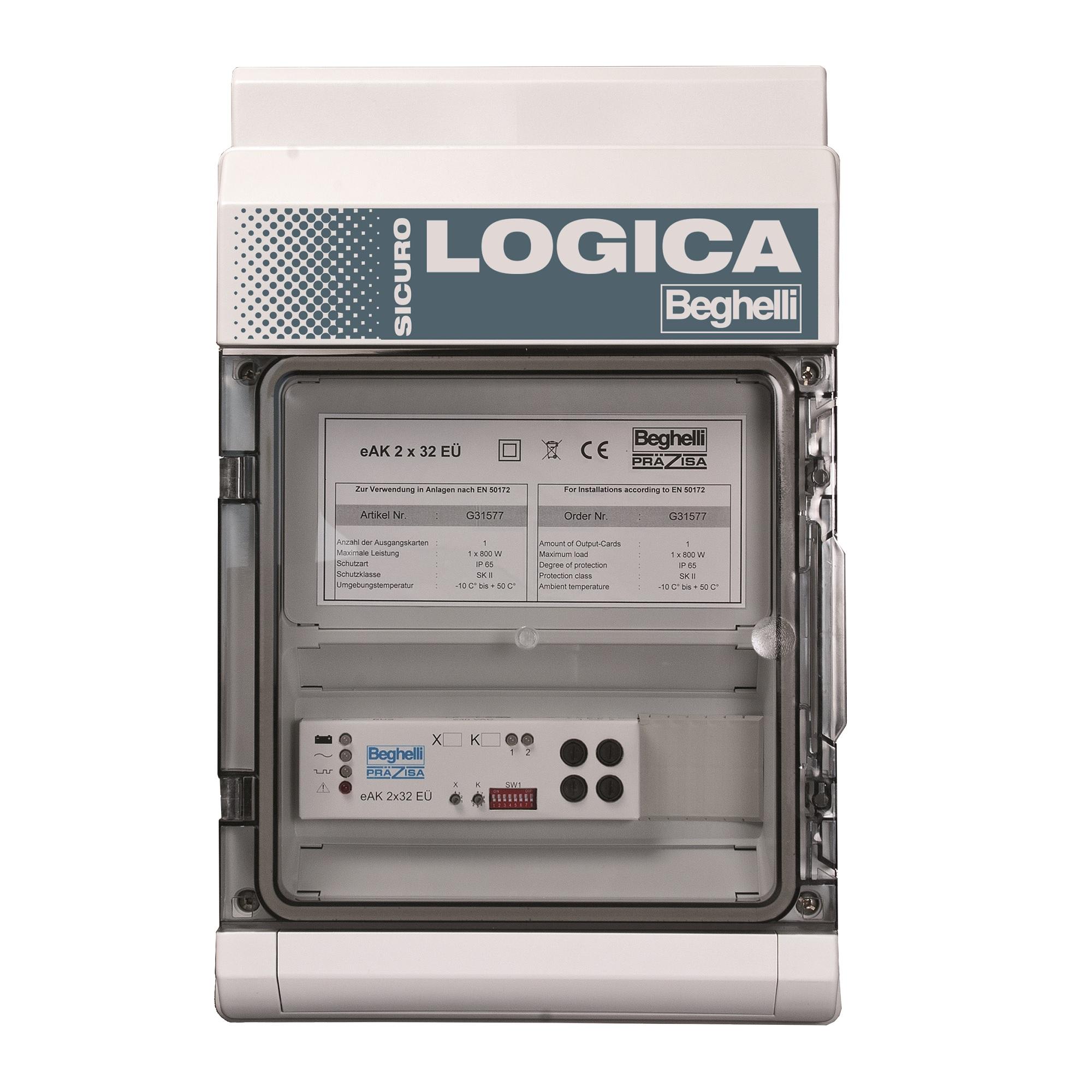 BEGHELLI - Modulo di uscita esterno a 2 linee da 32 apparecchi cad. in modalità SE/SA con ampio pannello di controllo e quadro in plastica contenente i componenti. MOD di uscita ext S230 2x32.