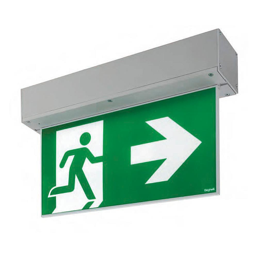 BEGHELLI - Apparecchio di segnaletica di emergenza versatile con corpo in alluminio e schermo in PMMA IRONFLAG IP65 HT 30M.