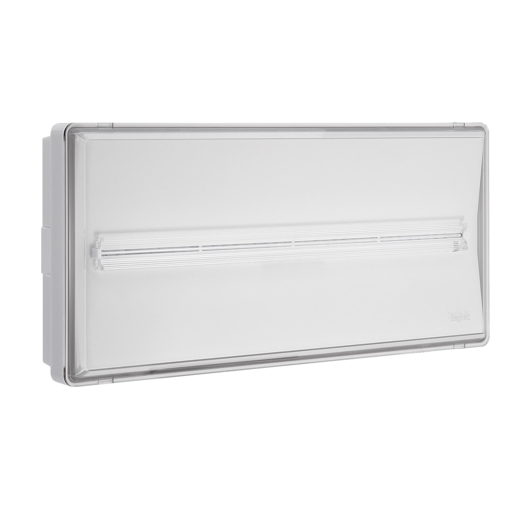 BEGHELLI - Apparecchio di emergenza con staffa di derivazione integrata Modula per programmazione e cablaggio senza smontaggio. P.MODULA 500 IP65 AT SE RM.