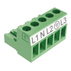 BEGHELLI - MORS 5P F 90° L1 N L2 T L3 - Morsetto a 5 poli con angolo di 90° e lunghezze L1, L2 e L3.