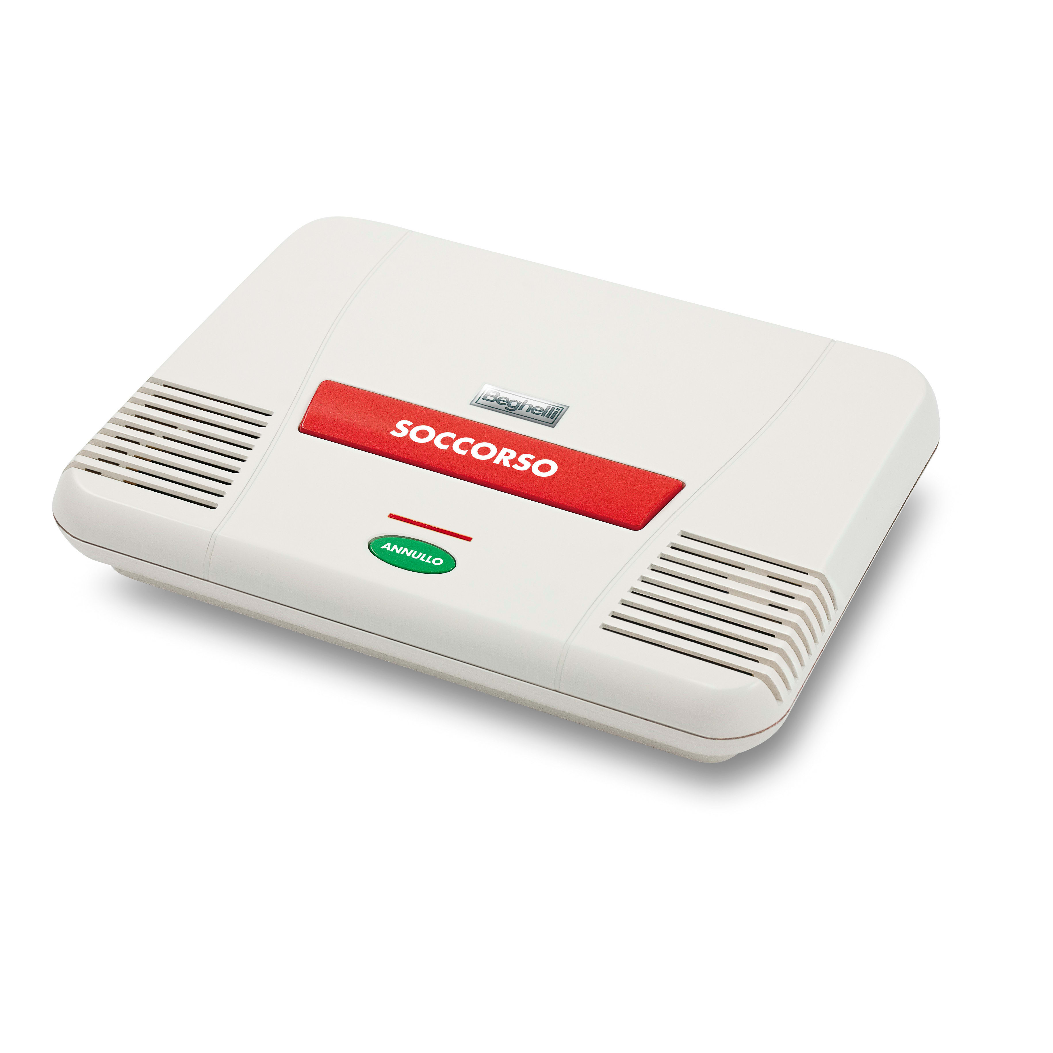 BEGHELLI - Dispositivo da casa in grado di inviare chiamate telefoniche di emergenza premendo il tasto rosso sull'apparecchio o sul telecomando in dotazione. SALVALAVITA HOME.