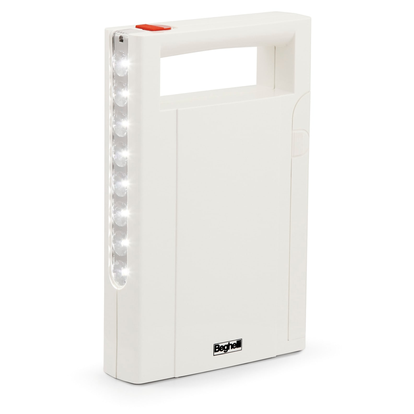 BEGHELLI - Lampada LED portatile con funzione luce d'emergenza anti black-out e vano per cavo di ricarica. Illumina LED bianca.