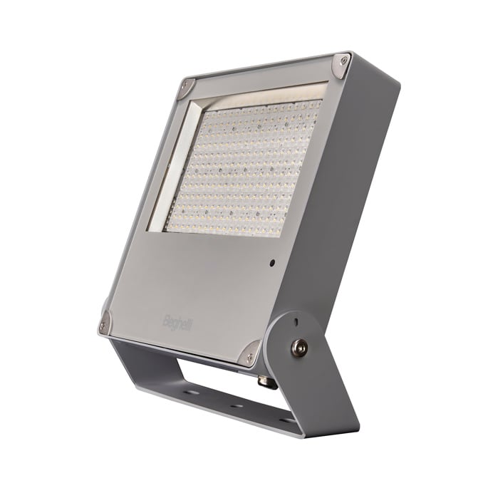 BEGHELLI - Proiettore per illuminazione di esterni o grandi aree con sistema Modula integrato e Easy Box di derivazione per installazione e manutenzione semplificate. Include morsettiera per cablaggio rapido. FLOOD M RD 150 L AS 4K.