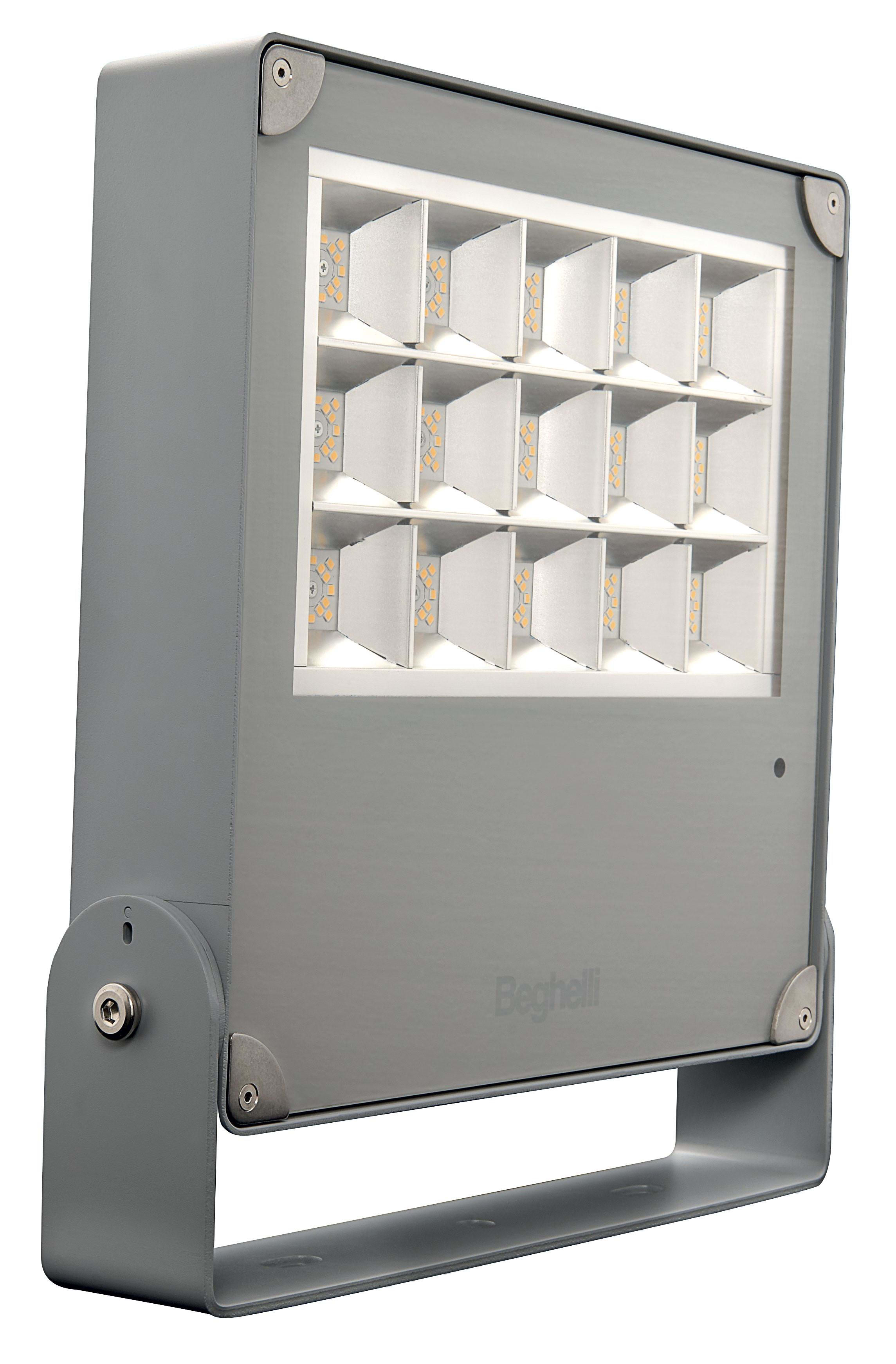 BEGHELLI - Proiettore per illuminazione di esterni o grandi aree con trasmettitore Bluetooth e Autodimmer integrato. Sistema Modula Easy Box per installazione e manutenzione semplificate. FLOOD M RD 210 R AS 4K.