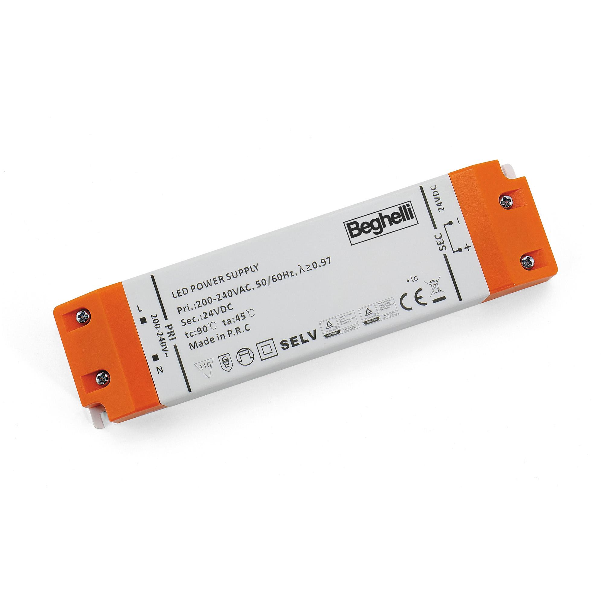 BEGHELLI - Driver isolato 24V IP20 75W per StripLED, alimentato da rete 220-240V.