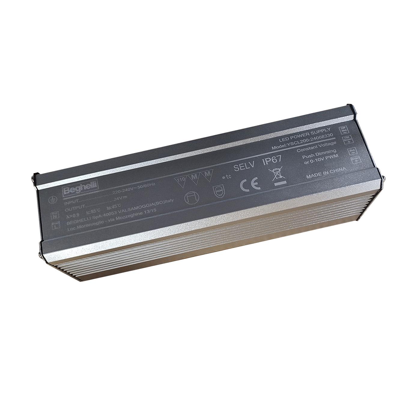 BEGHELLI - Driver Push to Dim 200W IP67 per StripLED 24V alimentato da rete 220-240V.