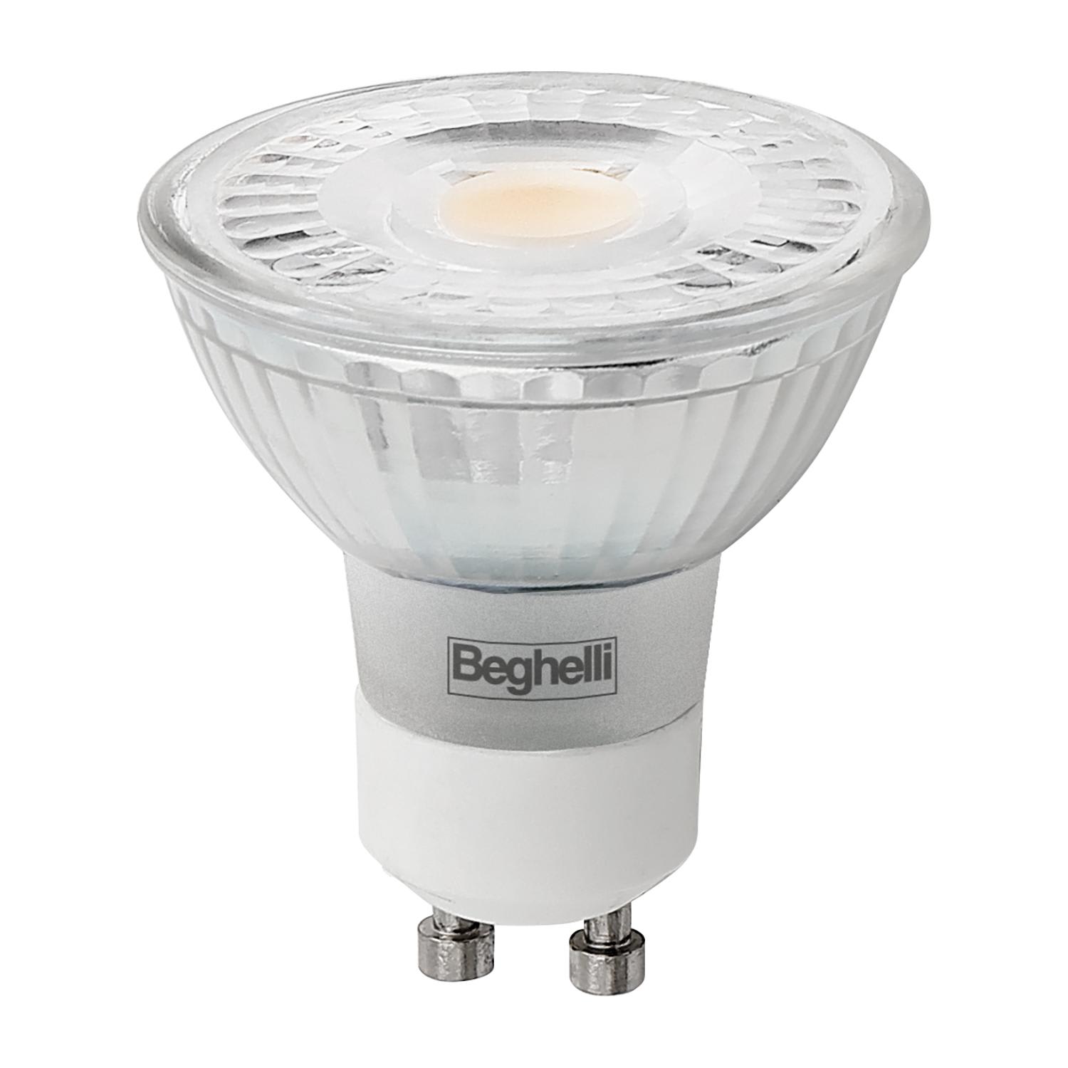 BEGHELLI - Lampadina GU10 compatta, progettata per essere compatibile con tutti gli apparecchi con attacco GU10. Spot Glass GU10 6W 30° 6500K.
