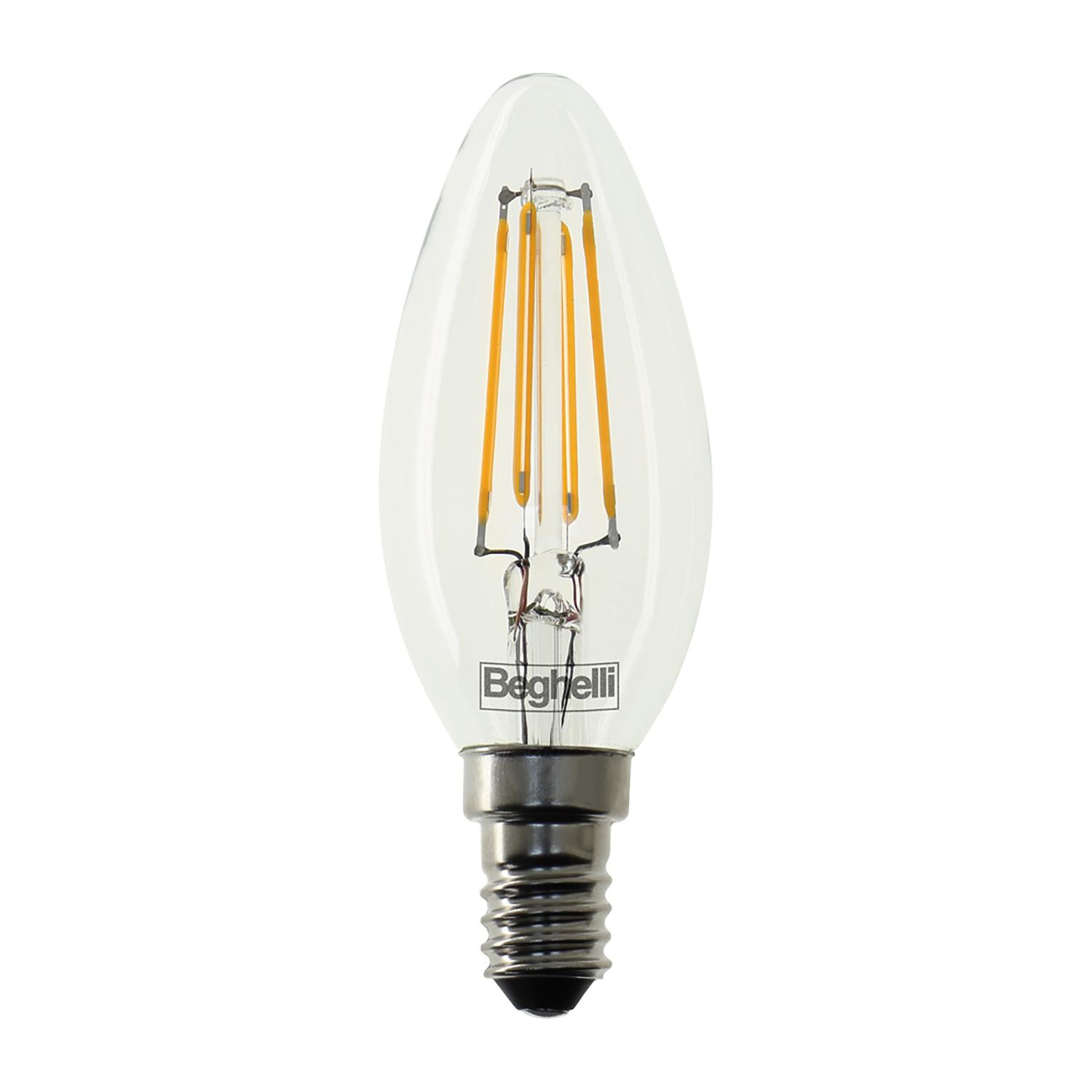 BEGHELLI - Lampadina LED a filamento OLIV ZAF con corpo in vetro, 470lm, 4WE14, 4K.