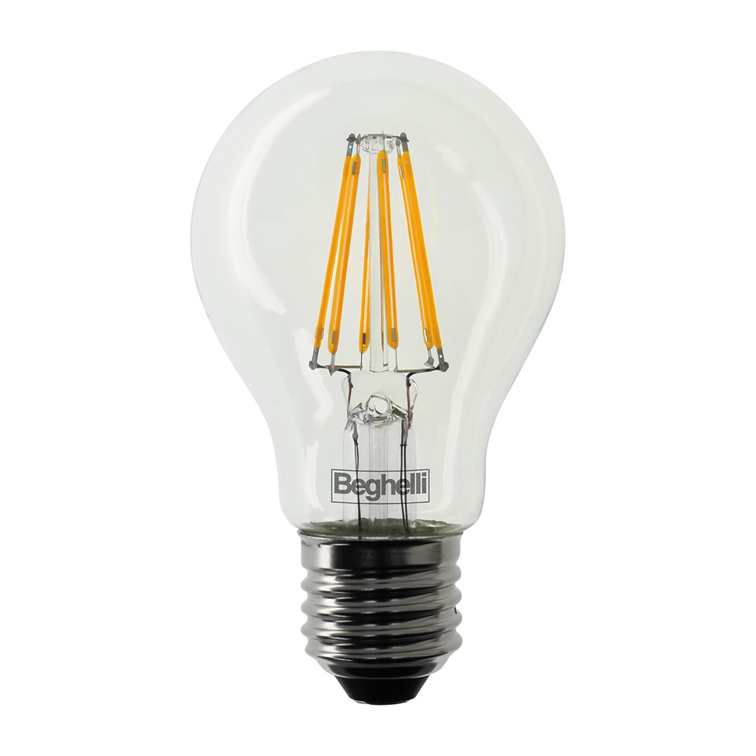 BEGHELLI - Lampadina vetro LED filamento forma classica GOC ZAFIROLED DIM 7WE27 2700K.