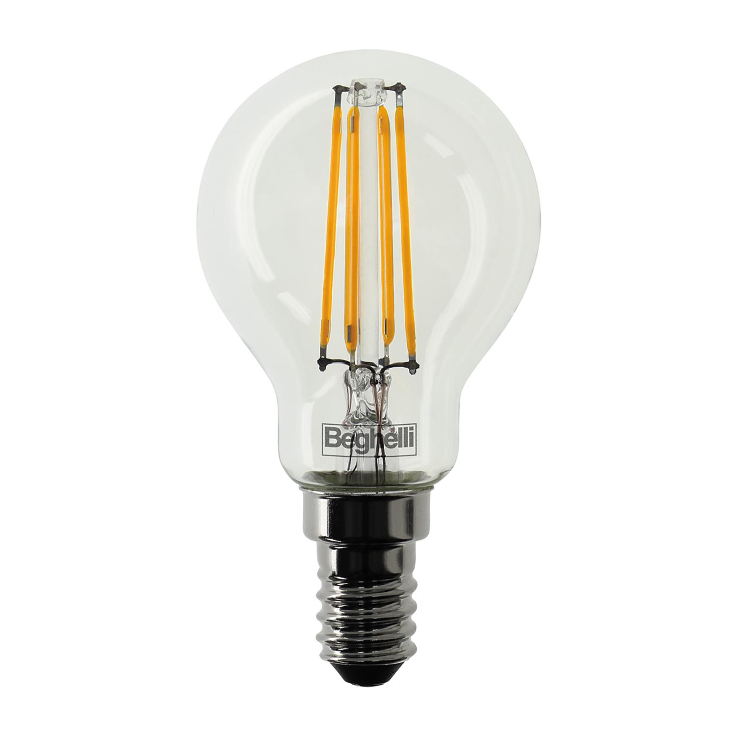 BEGHELLI - Lampadina sferica ZAFIROLED con corpo in vetro e LED a filamento DIM 4WE14 2.7K.