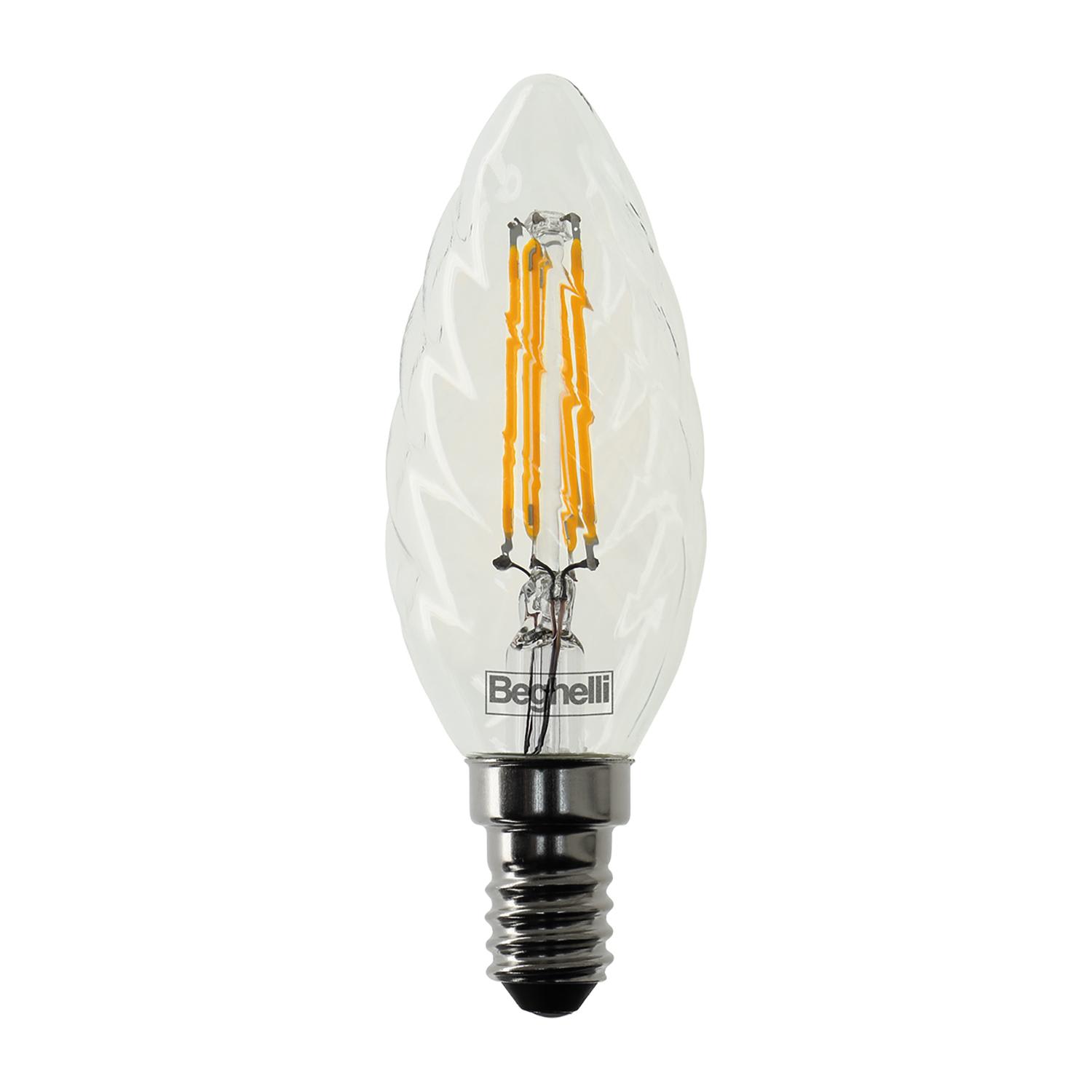 BEGHELLI - Lampadina LED a filamento con corpo in vetro, modello TORT ZAF 470LM 4WE14 2.7K.