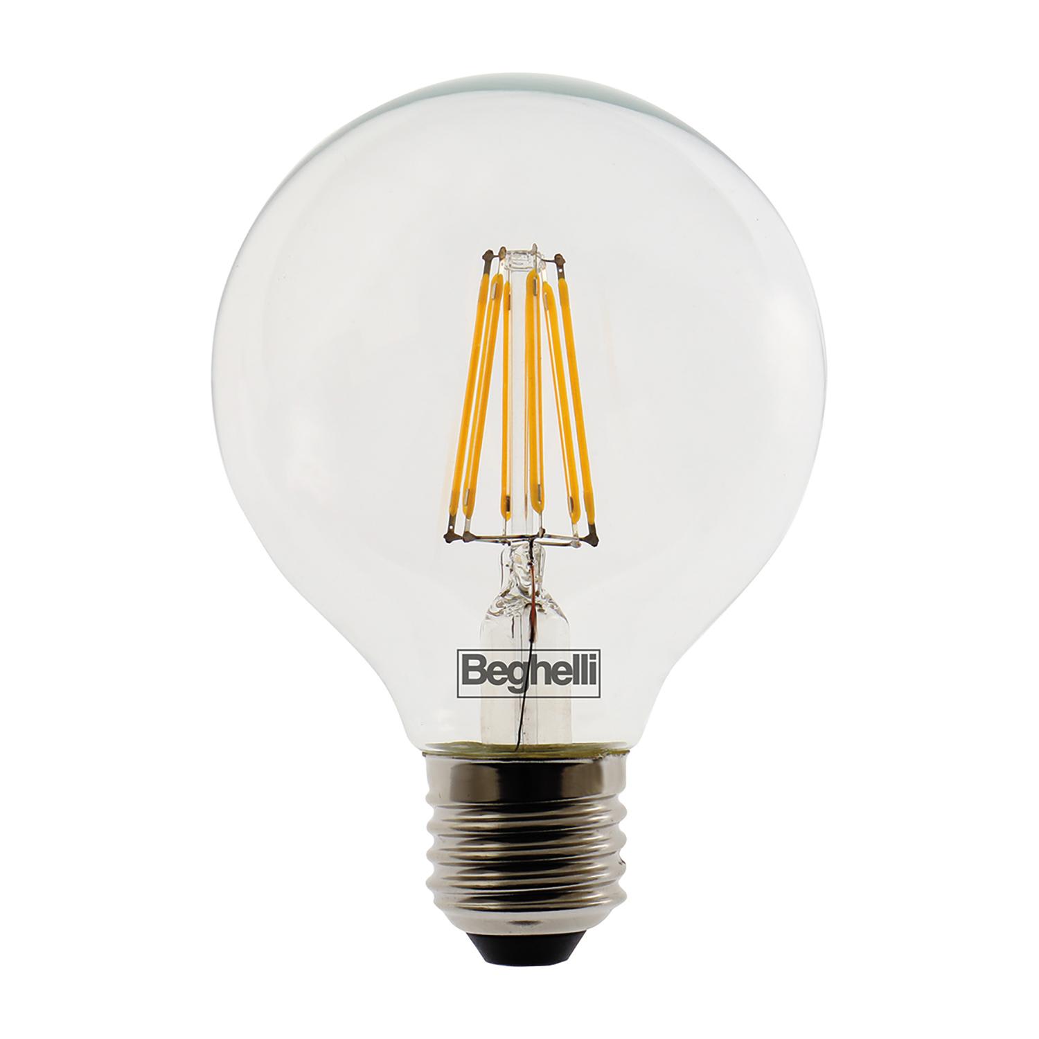 BEGHELLI - Lampadina LED G120 con corpo in vetro e filamento, 12W E27 2700K.