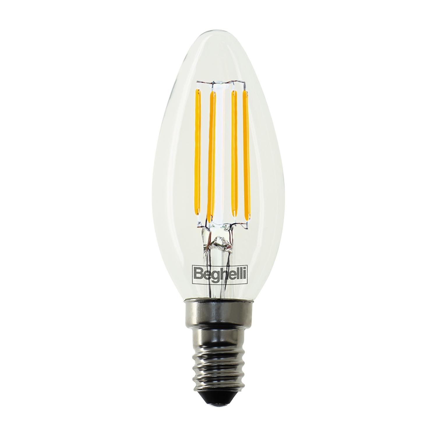 BEGHELLI - Lampadina ZAF NAT95 OLIV 470L 4WE14 4K con corpo in vetro e LED CRI-95 a filamento, per una resa cromatica simile al sole e un confort visivo di alto livello. 56479