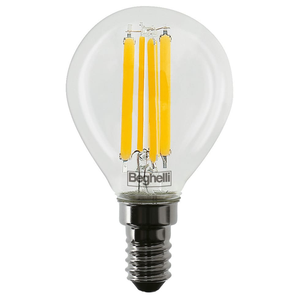 BEGHELLI - Lampadina ZAF NAT95 SFE 800L 6WE14 4K con corpo in vetro e LED CRI-95 a filamento per resa cromatica simile al sole, comfort visivo elevato.