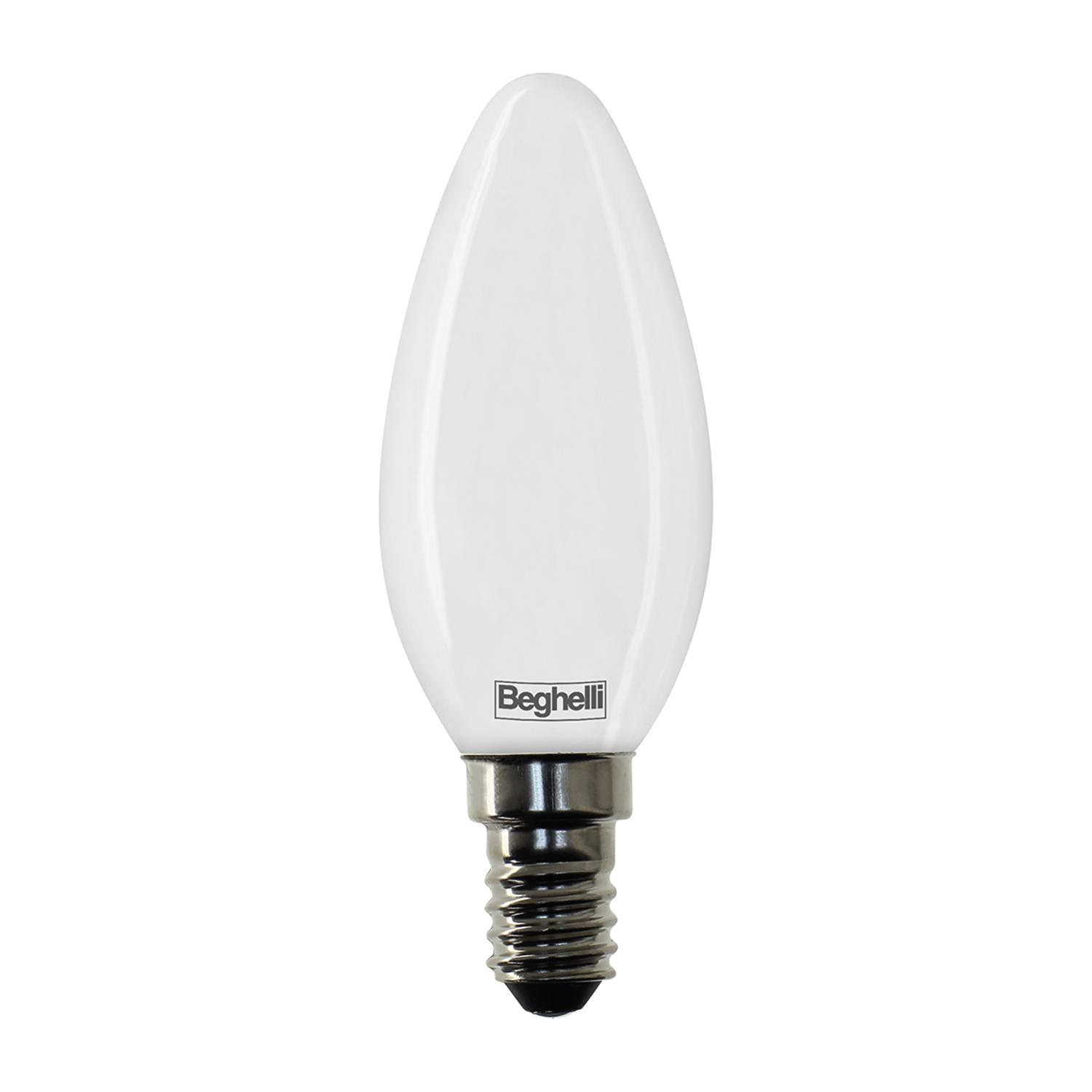 BEGHELLI - Lampadina LED opalina 4W E14 6K5 dalla forma classica.