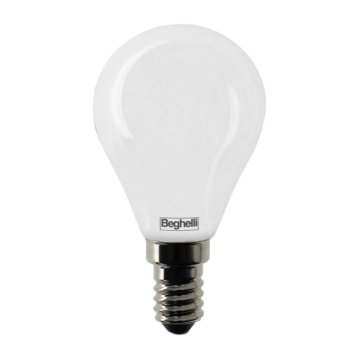 BEGHELLI - Lampadina vetro opalino forma classica TVETRO LED OP SFERA 5W E14 4K. 56542