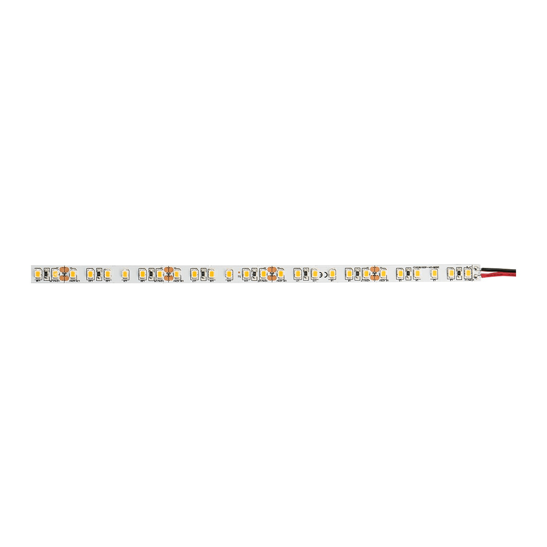 BEGHELLI - Strisce flessibili a LED autoadesive professionali ad alta densità di LED (120 per metro) per una ottima uniformità luminosa, in rotoli da 5 metri già pre-cablati. STRIPLED 24V 5W 500lm IP20 3K.