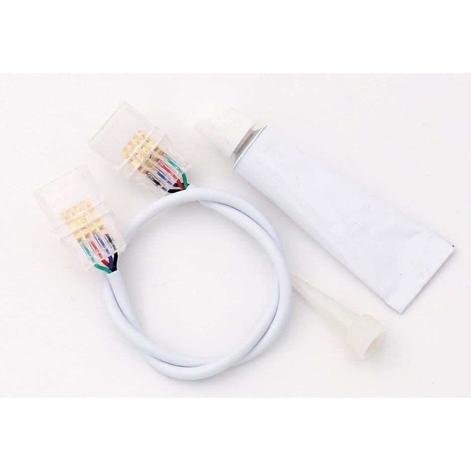 BEGHELLI - Kit 3 connettori a filo IP65 per StripLED RGB 24V + tubo di sigillante + tubo di sigillante IP65 RGB per connessione strip to strip. 56670