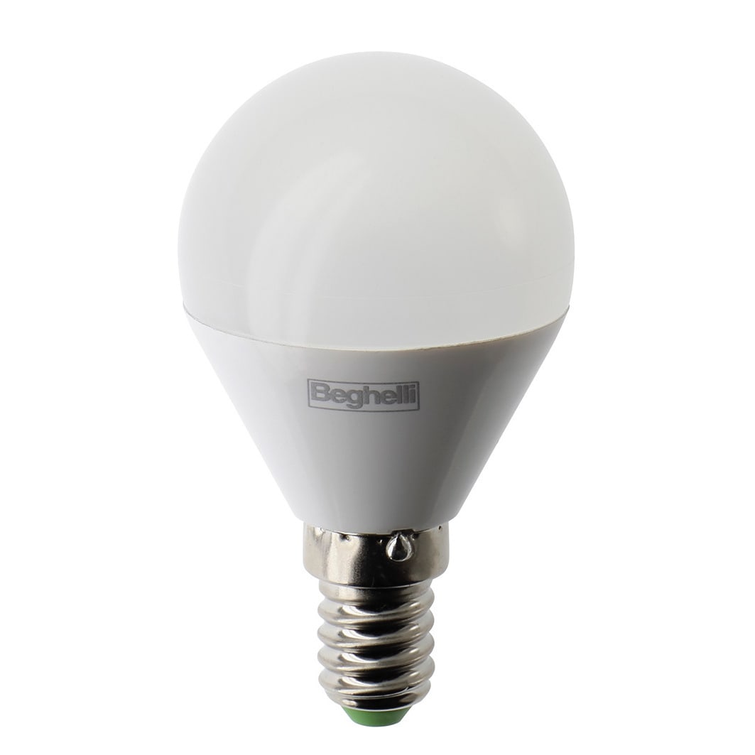 BEGHELLI - ElplastLED Sfera 5W 470lm E14 6.5K: Lampadina efficiente ed economica per installazioni standard.