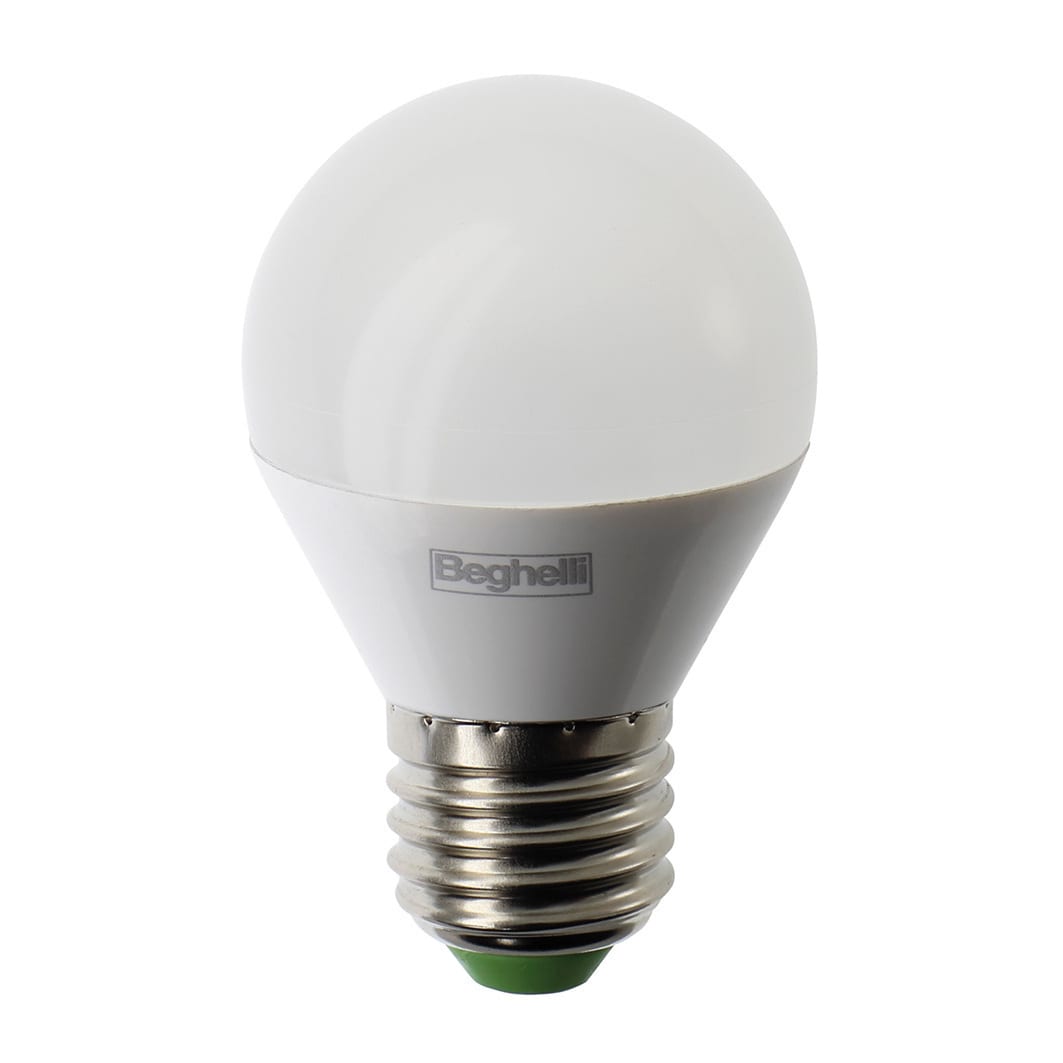 BEGHELLI - ElplastLED Sfera 5W 470lm E27 3K: Lampadina efficiente ed economica per installazioni standard.