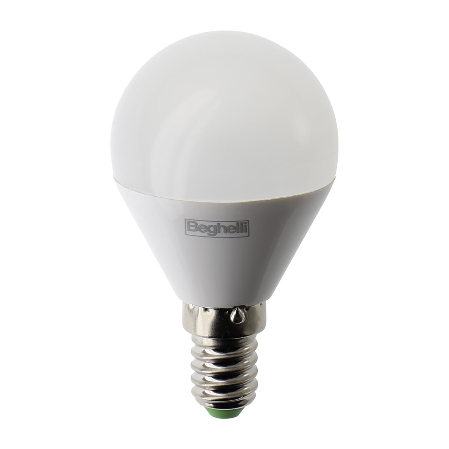 BEGHELLI - Lampadina compatta con rivestimento termoplastico opale, SFERA SAVING LED 7W E14 3K.