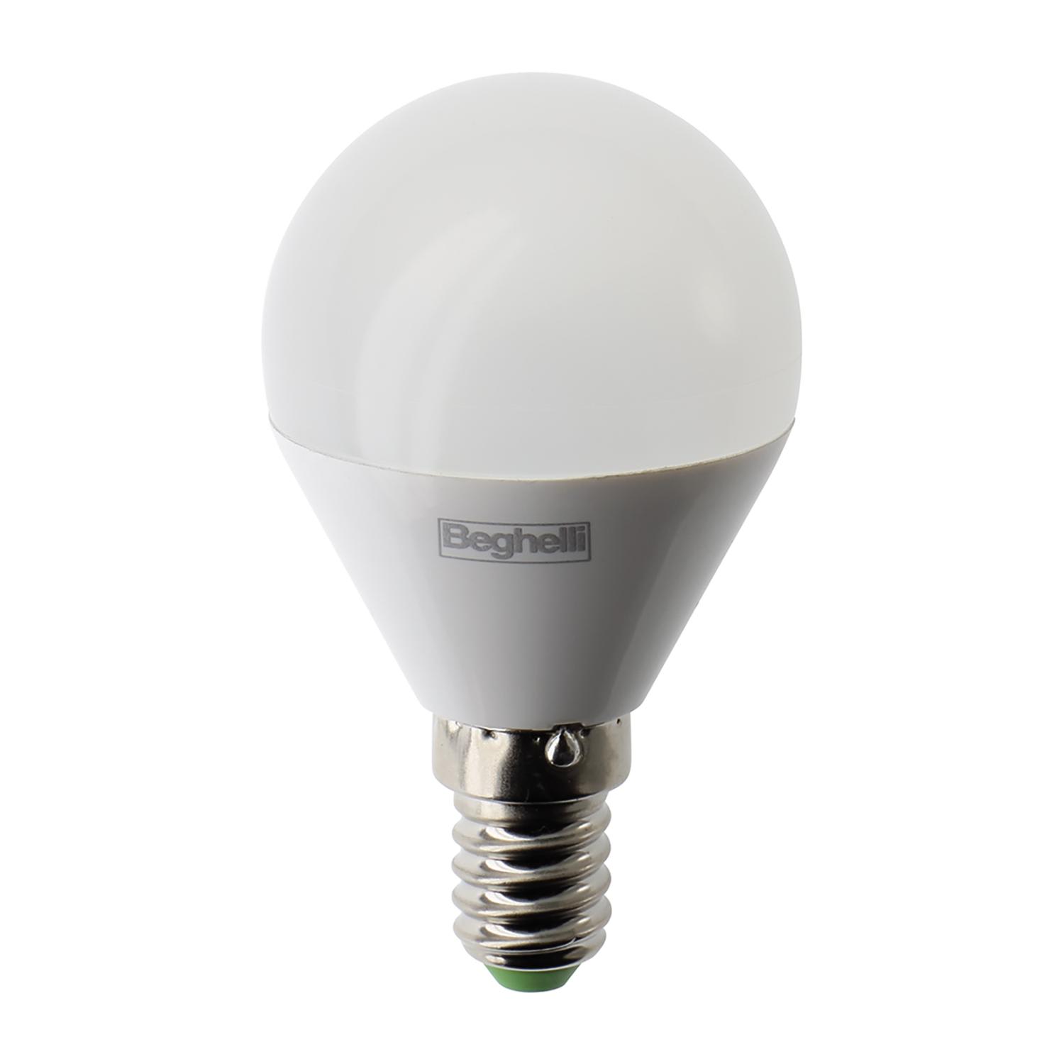 BEGHELLI - Lampadina compatta con rivestimento termoplastico opale, SFERA SAVING LED 7W E14 4K.
