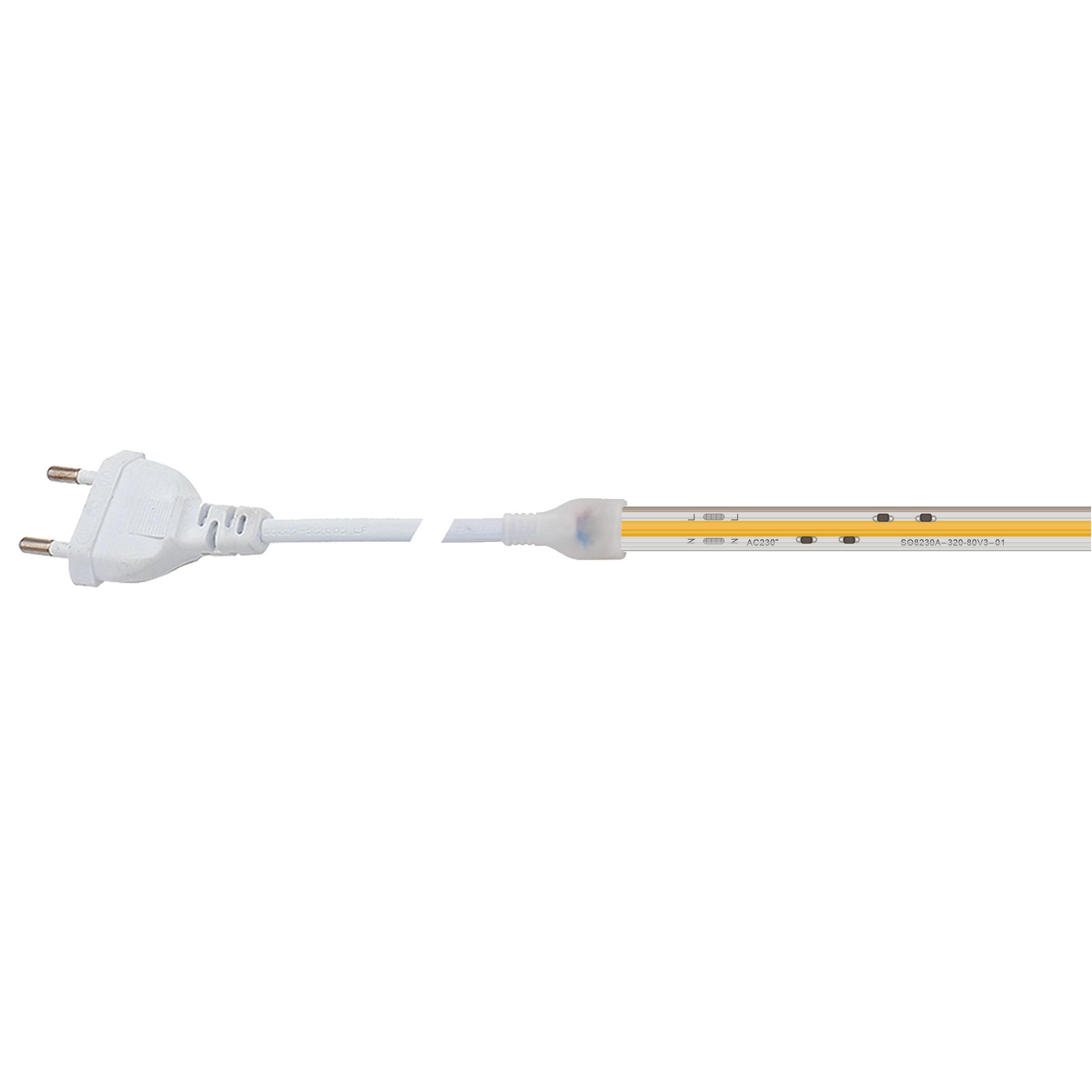 BEGHELLI - Striscia LED COB ad alta densità luminosa, alimentata direttamente da rete 230V senza driver, con spessore ridotto e indice di resa cromatica CRI90 per illuminazione di alta qualità. IP65, 10W, 4K.