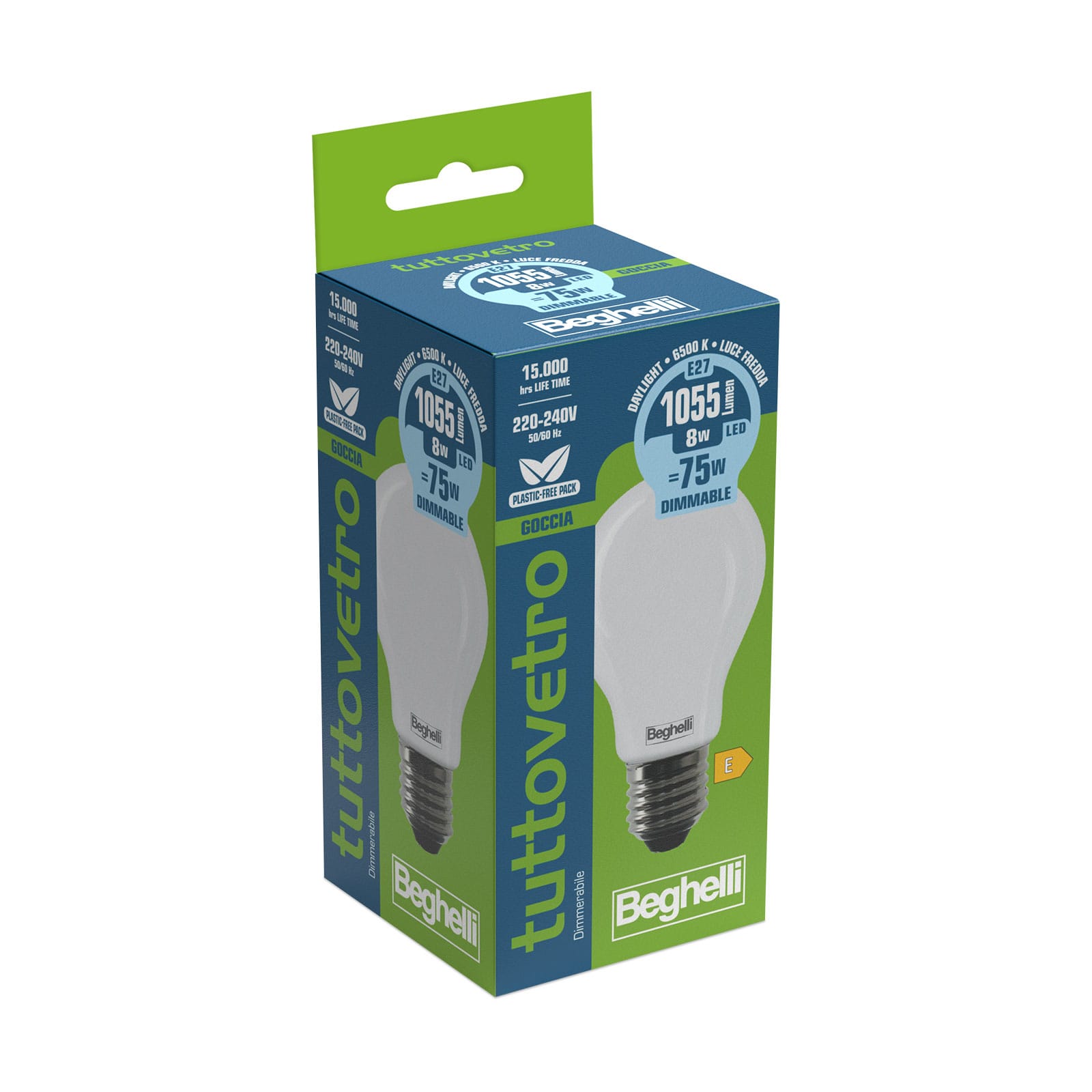BEGHELLI - Lampadina vetro opalino forma classica TVETRO LEDOP GOC DIM 8WE27 6K5