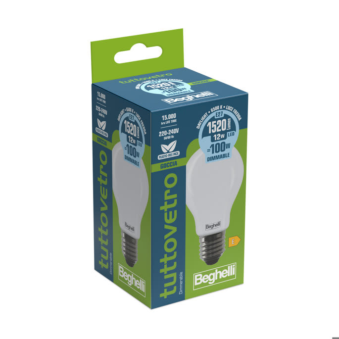 BEGHELLI - Lampadina vetro opalino forma classica TVETRO LEDOP GOCDIM 12WE27 6K5.