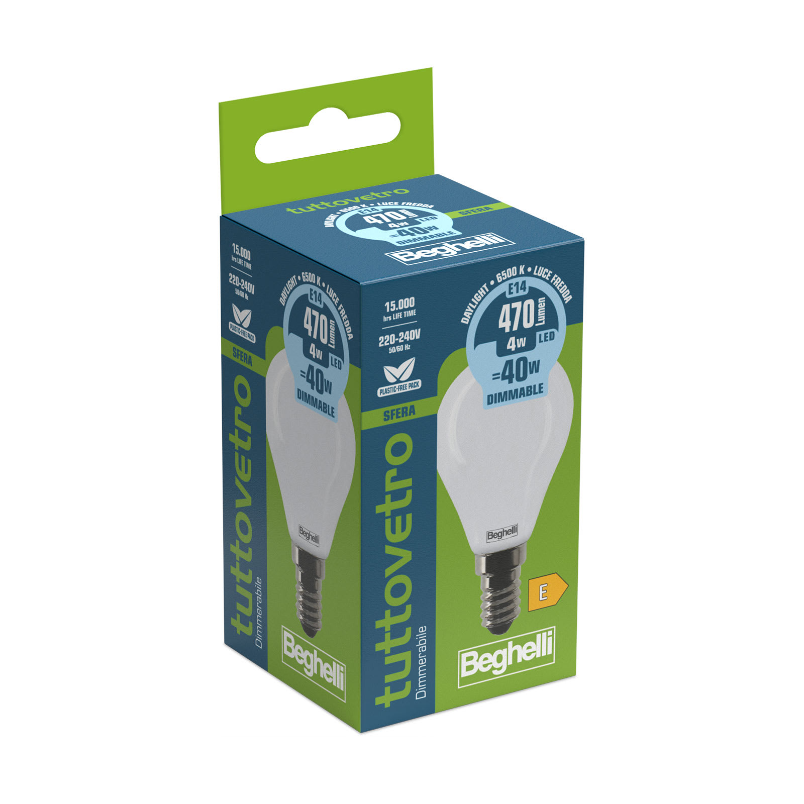 BEGHELLI - Lampadina vetro opalino forma classica TVETRO LEDOP SFE DIM 4WE14 6K5. 58101