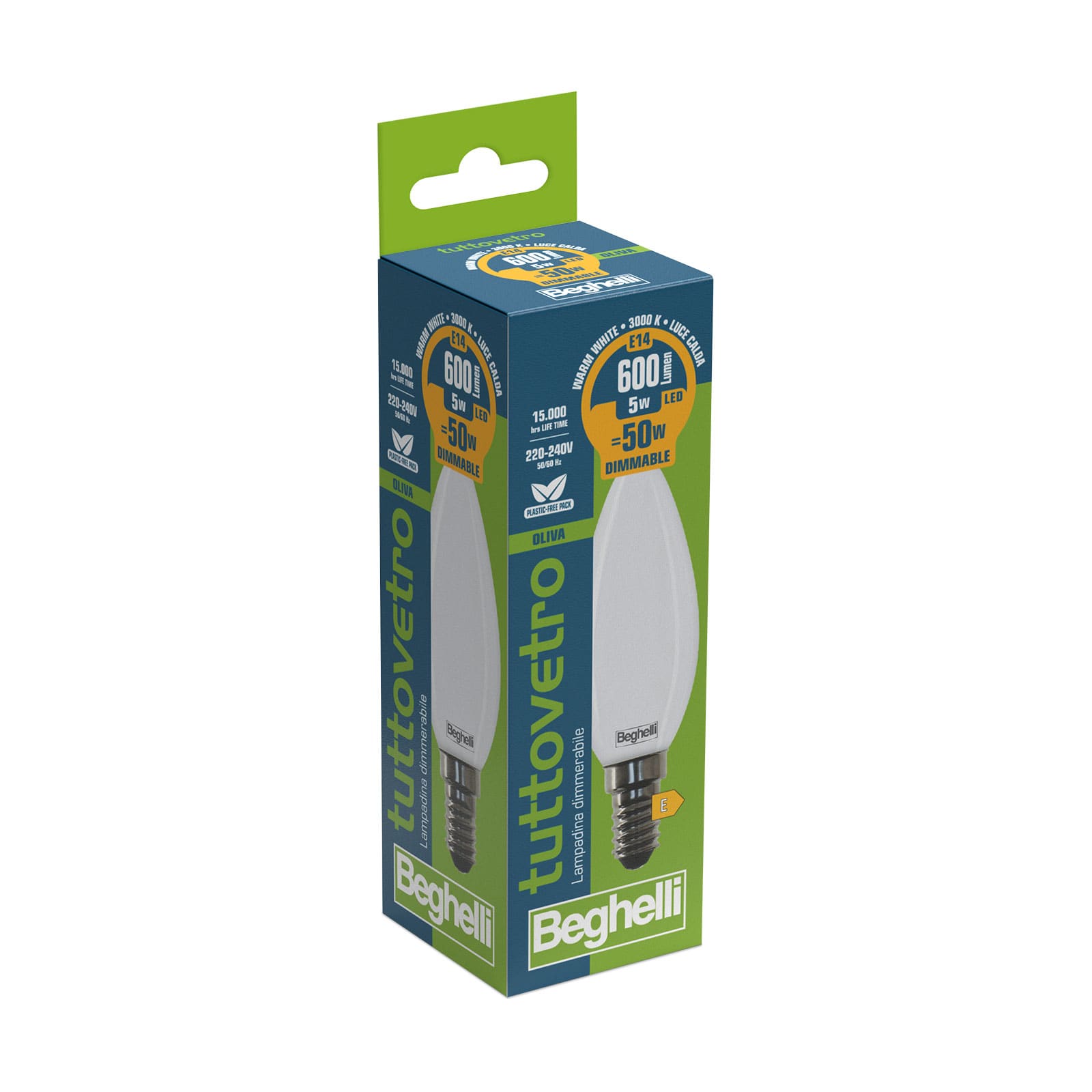BEGHELLI - Lampadina vetro opalino forma classica TVETRO LED OP OL DIM 5W E14 3K.