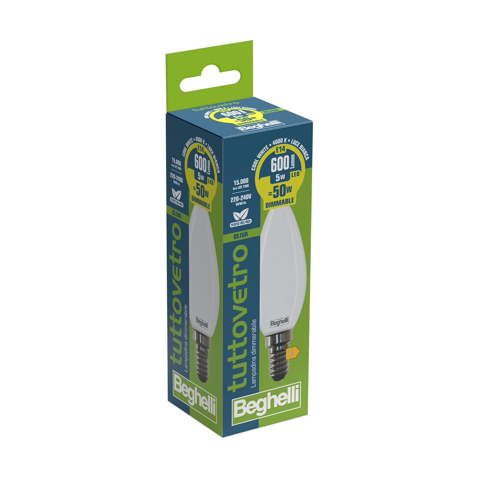 BEGHELLI - Lampadina vetro opalino forma classica TVETRO LED OP OL DIM 5W E14 4K.