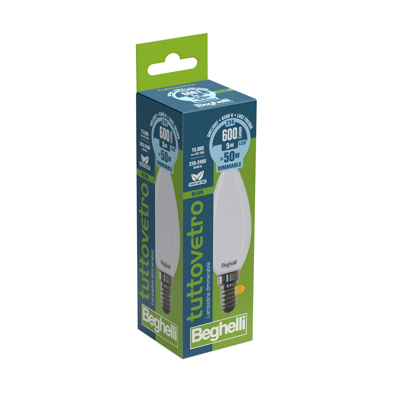 BEGHELLI - Lampadina vetro opalino forma classica LED 5W E14 6K5. 58110