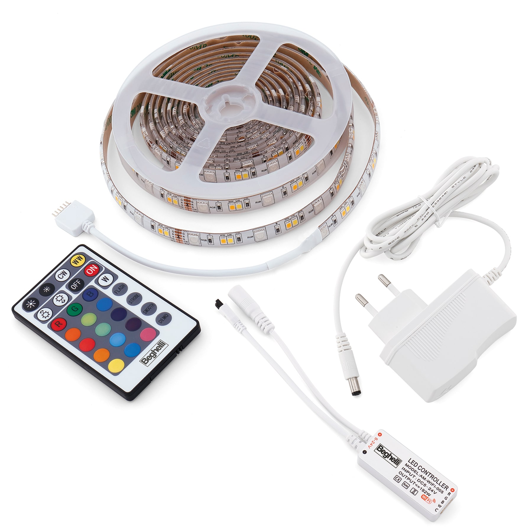 BEGHELLI - Strip led smart wifi 12w 1260 lumen/metro rgb bianco dinamico 5 metri ip44 wifi strip rgb+wcct 5m12w ip44.