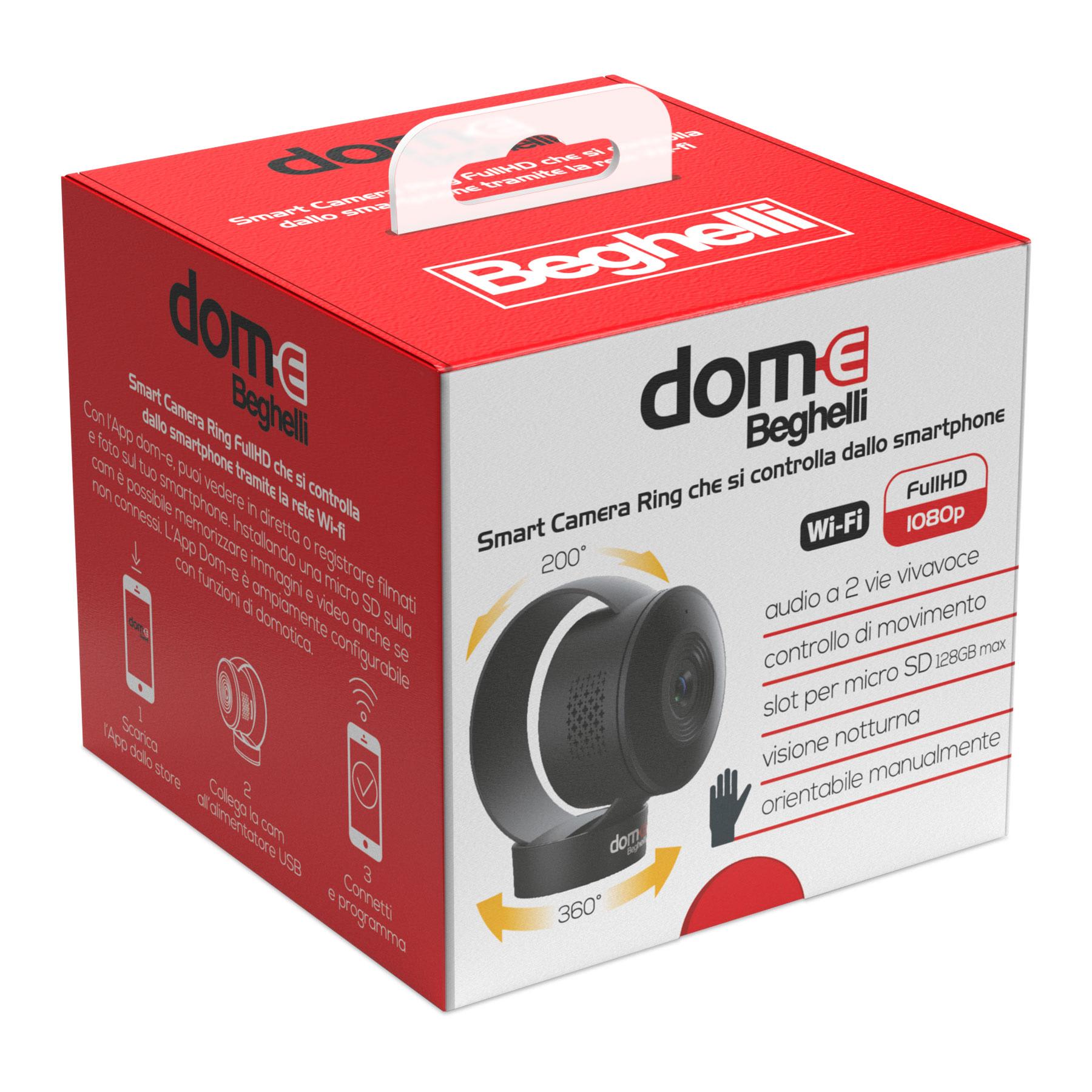 BEGHELLI - Smart Camera Ring FullHD che si connette alla rete Wi-fi e si controlla dallo smartphone tramite l'app Dom-e. SMART CAMERA RING.