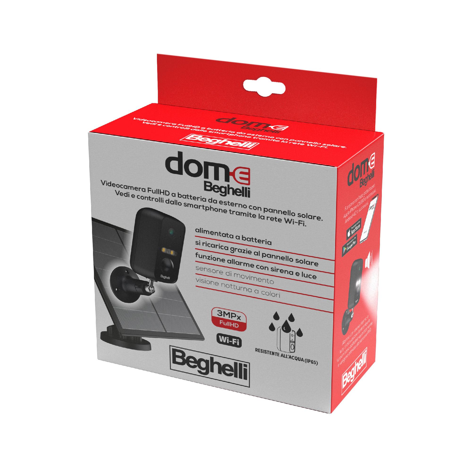 BEGHELLI - Videocamera smart outdoor con batterie ricaricabili, pannello solare e controllo Wi-fi dallo smartphone. Impermeabile IP65.