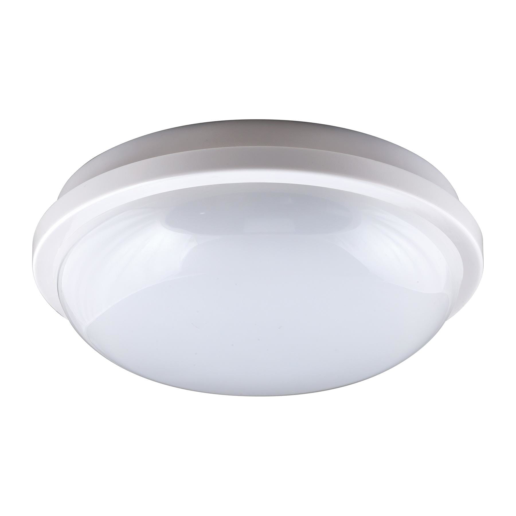 BEGHELLI - Plafoniera polivalente per spazi comuni, installabile a soffitto o parete, con illuminazione forte e diffusa. Protezione stagna IP65 per esterno, corpo in policarbonato resistente ai raggi UV. GEO LED 15W ROUND WHITE 4K. 75321