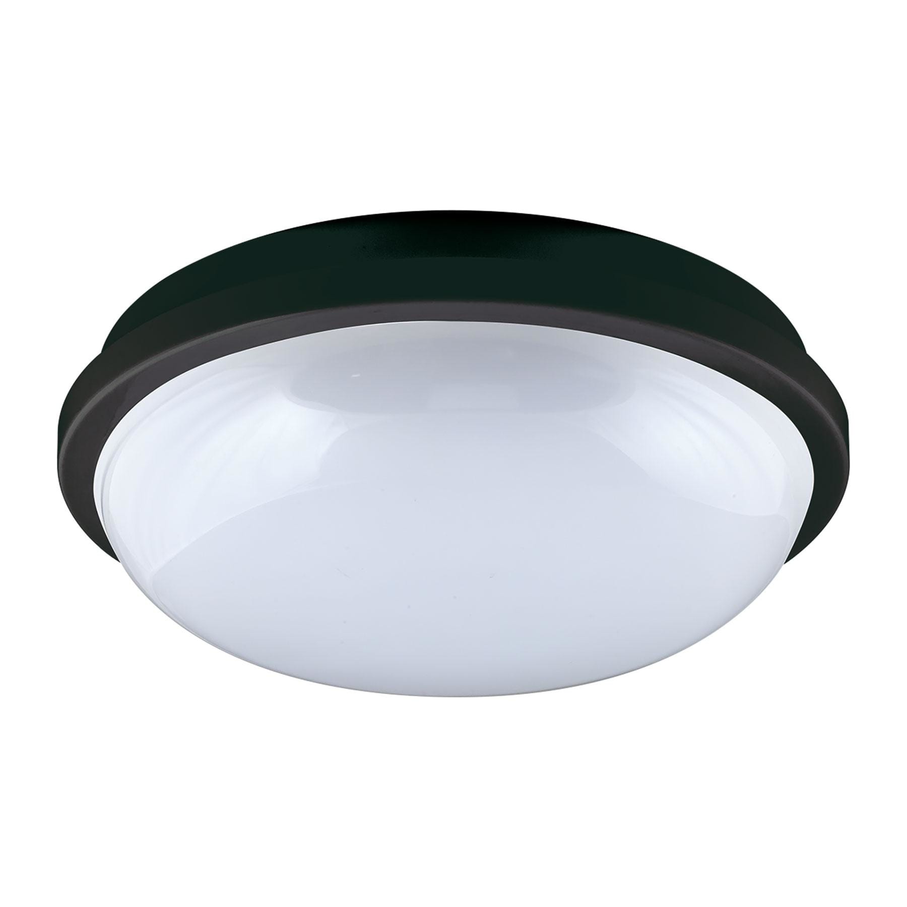 BEGHELLI - Plafoniera polivalente per spazi comuni, installazione a soffitto o parete, illuminazione forte e diffusa, protezione stagna IP65 per esterno, corpo in policarbonato con protezione ai raggi UV, colore nero, GEO LED 15W ROUND BLACK 4K. 75325