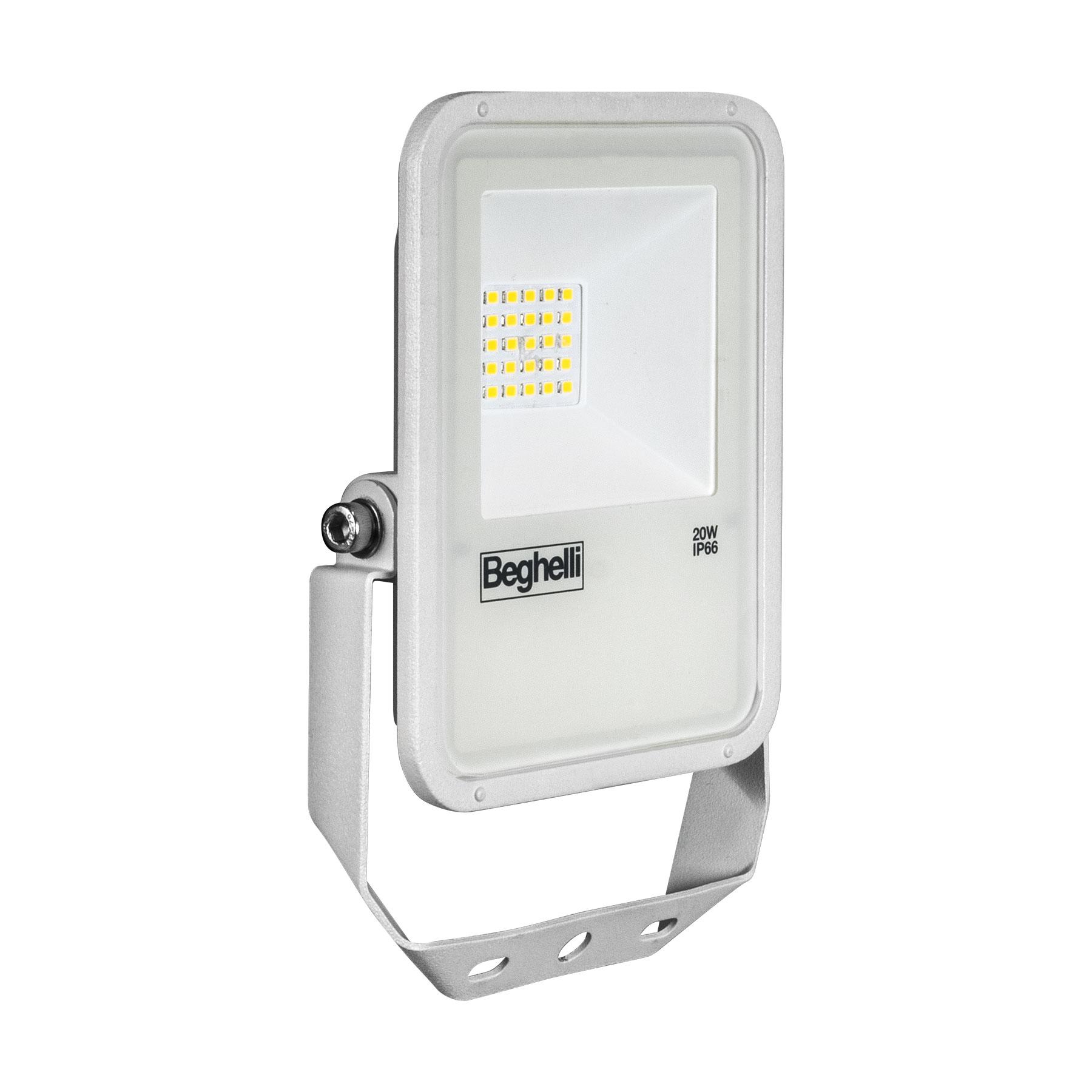 BEGHELLI - Proiettore a spessore ridottissimo FL LED 20W BIANCO IP66 3K con design moderno ed elegante, adatto per applicazioni nel settore civile, terziario e industriale, realizzato in alluminio pressofuso con alette di raffreddamento integrate.