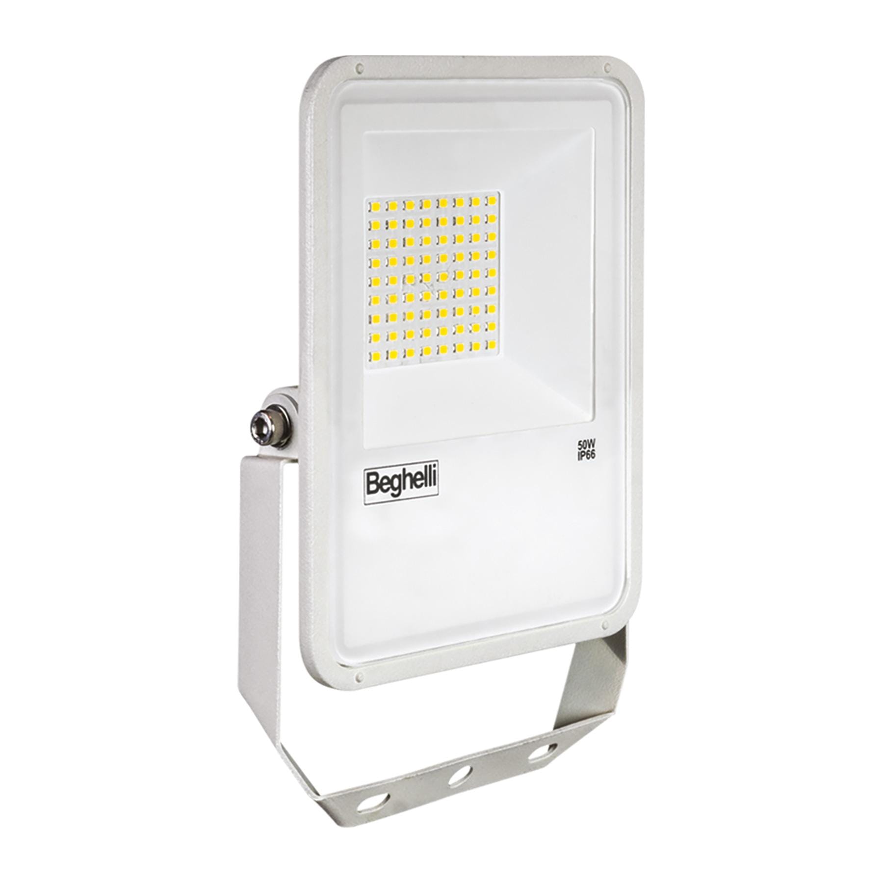 BEGHELLI - Proiettore a spessore ridottissimo FL LED 50W BIANCO IP66 4K con design moderno ed elegante, adatto per applicazioni nel settore civile, terziario e industriale, realizzato in alluminio pressofuso con alette di raffreddamento integrate.