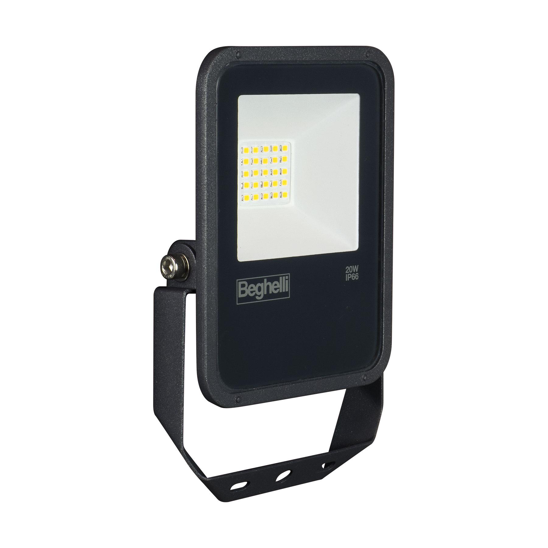 BEGHELLI - Proiettore a spessore ridottissimo FL LED 20W NERO IP66 4K con design moderno ed elegante, adatto per applicazioni nel settore civile, terziario e industriale, realizzato in alluminio pressofuso con alette di raffreddamento integrate.