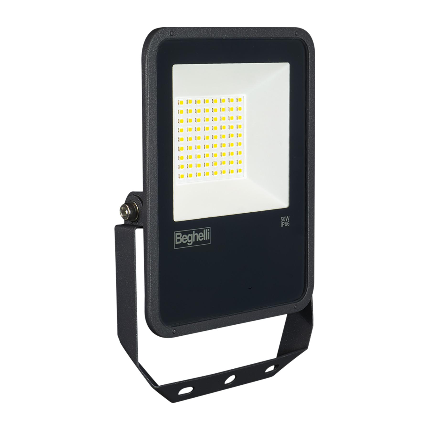 BEGHELLI - Proiettore a spessore ridottissimo FL LED 50W NERO IP66 4K con design moderno ed elegante, adatto per applicazioni nel settore civile, terziario e industriale, realizzato in alluminio pressofuso con alette di raffreddamento integrate.