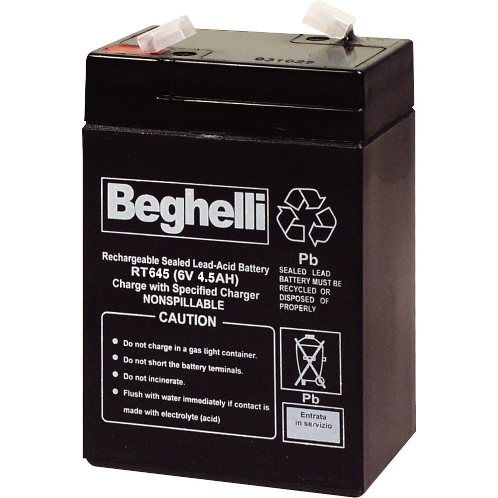 BEGHELLI - Batteria al Piombo 6V 4.5Ah con connettore FASTON 6.35