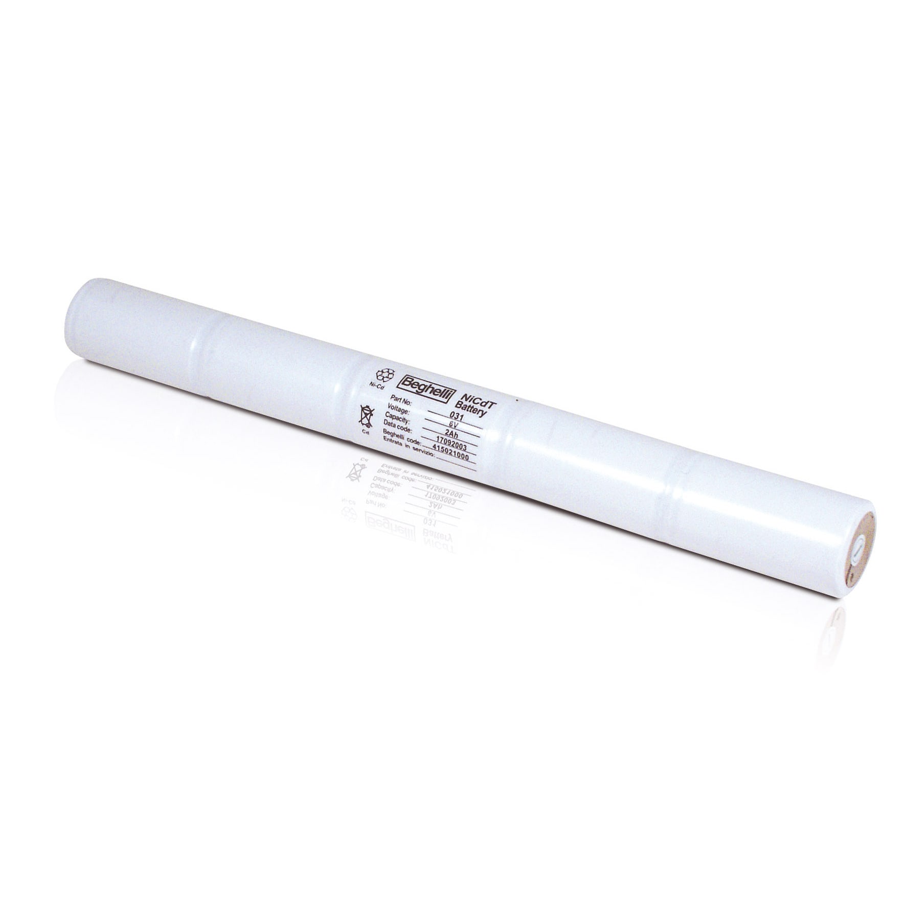BEGHELLI - Batteria NC HT da 6V 2Ah, dimensione C, stilo, alta temperatura.