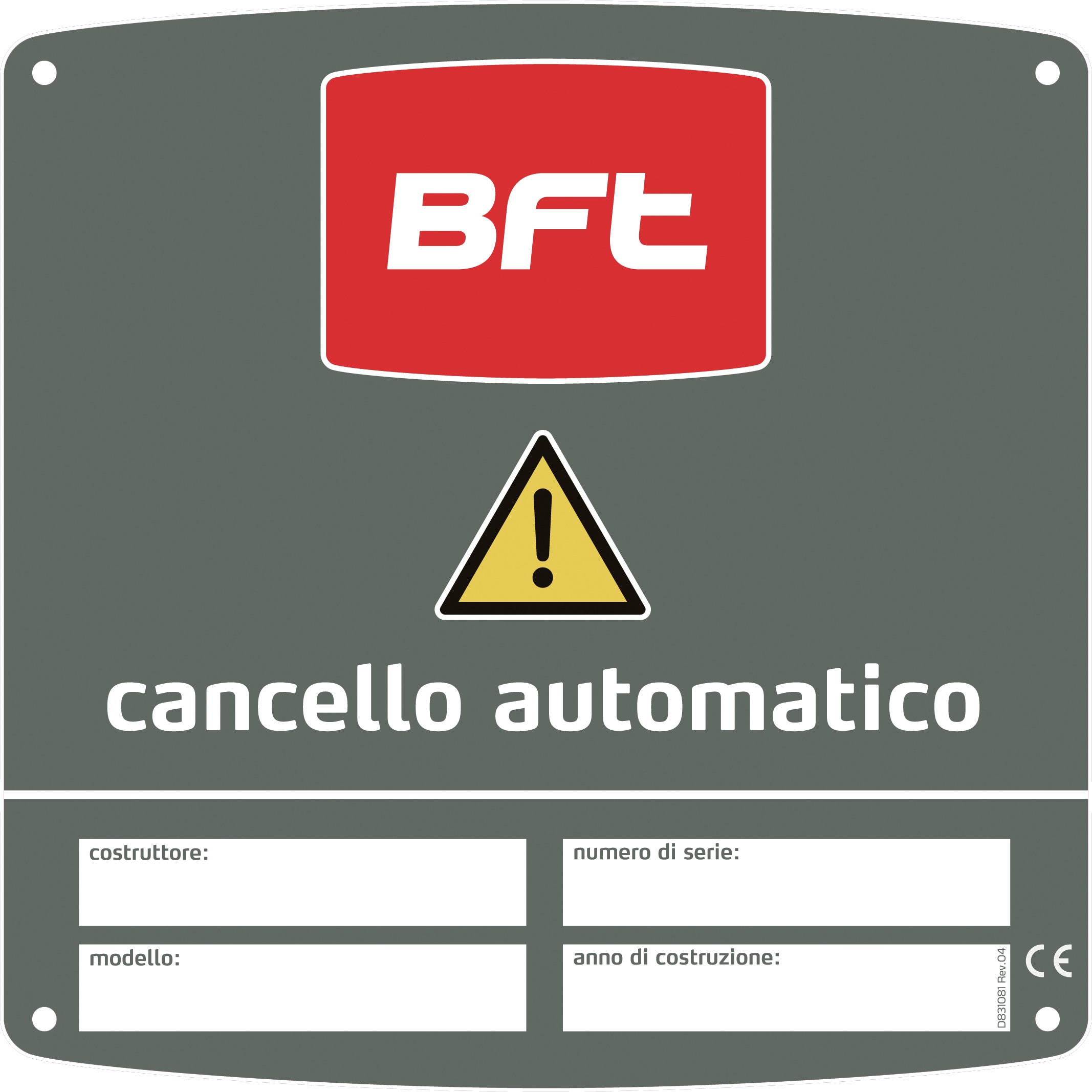 SOMFY - CMS ITALIA BFT 180X180 CARTELLO AVVERT